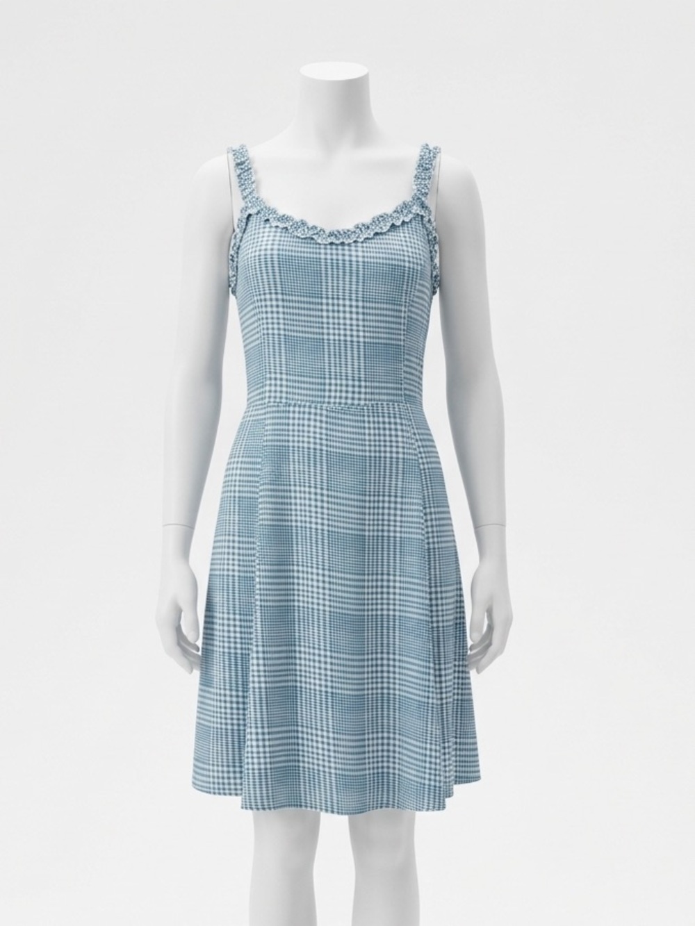 New Look Blue Plaid Ruffle Strap Fit Flare Mini Dress Y2K Cottagecore Sz 12
